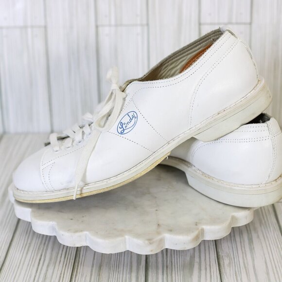Linds size 7D white leather tie bowling shoes men's EUC! - Picture 3 of 8